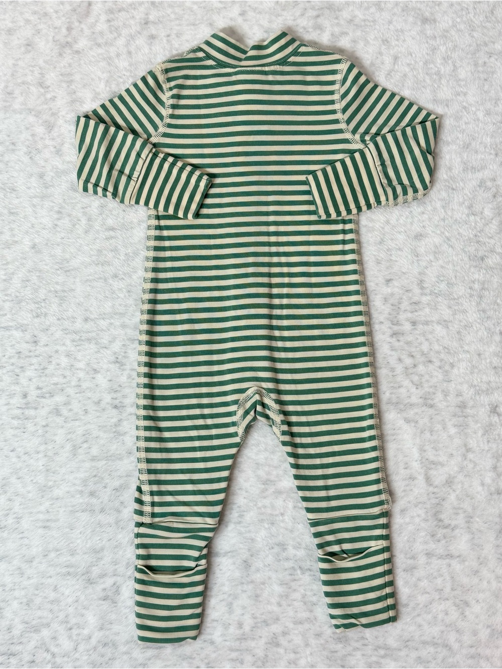 Hanna Andersson Sage Ecru Stripe Zip Sleeper 0-3M Baby TENCEL Convertible - Picture 2 of 4